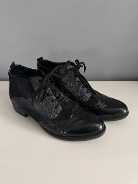 Remonte - Black Ankle Boots, Patent, Suede, Side Zip, Size 40 (9-9.5)